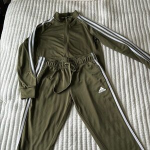 Adidas Olive Green Tracksuit with White Stripes